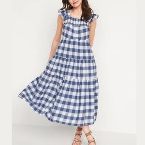 Old Navy Blue and White Gingham Tiered Maxi Dress Size XXL